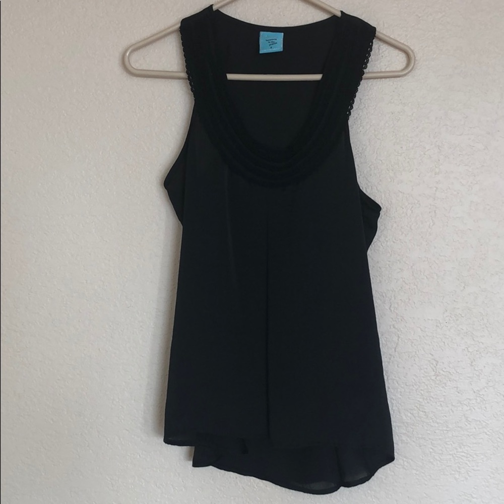 Black satin top with knitted neckline